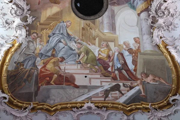 Milagros San Benito Detalle Del Fresco Matthaus Gunther Iglesia Benedictina — Foto de Stock