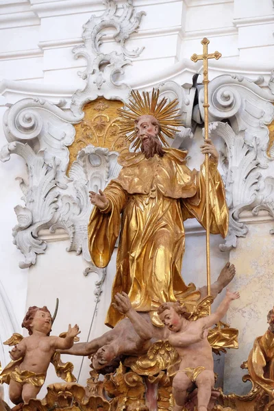 Estatua San Benito Púlpito Iglesia Del Monasterio Benedictino Amorbach Distrito — Foto de Stock