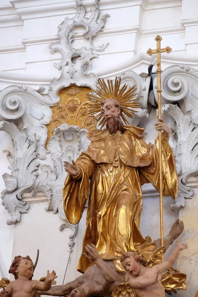 Estatua San Benito Púlpito Iglesia Del Monasterio Benedictino Amorbach Distrito — Foto de Stock