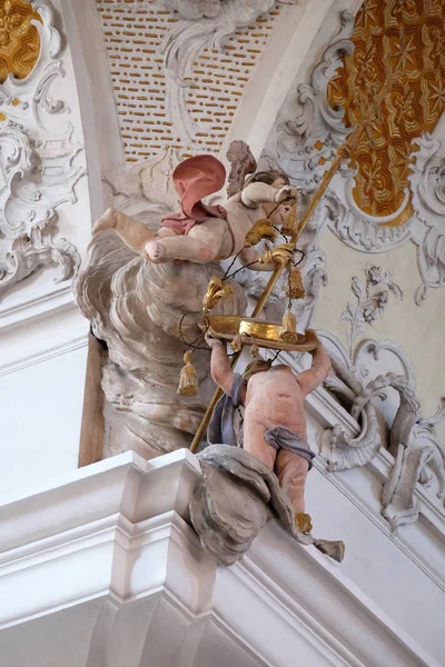 Estatuas Ángel Iglesia Del Monasterio Benedictino Amorbach Distrito Miltenberg Baja — Foto de Stock