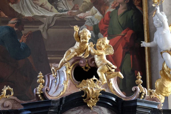 Anjos Estátua Altar Mor Igreja Mosteiro Beneditino Amorbach Baixa Francónia — Fotografia de Stock