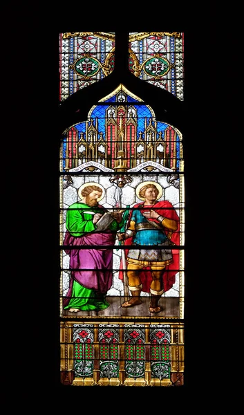 Saint Mark Saint Demetrius Stained Glass Zagreb Cathedral Dedicated Assumption — Stock Photo, Image