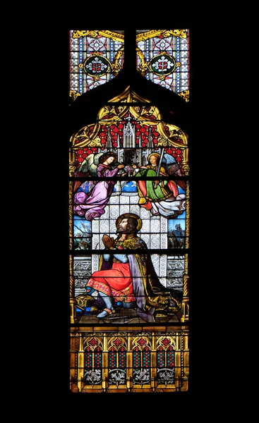 Heiliger Ladislaus Glasmalerei Der Zagreber Kathedrale Die Mariä Himmelfahrt Gewidmet — Stockfoto