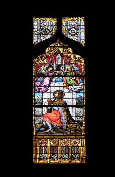 Saint Ladislaus Stained Glass Zagreb Cathedral Dedicated Assumption Mary — Stock Photo, Image