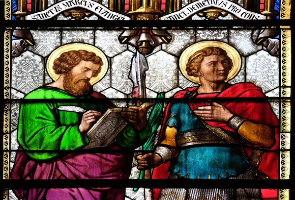 Saint Mark Saint Demetrius Stained Glass Zagreb Cathedral Dedicated Assumption — Stock Photo, Image