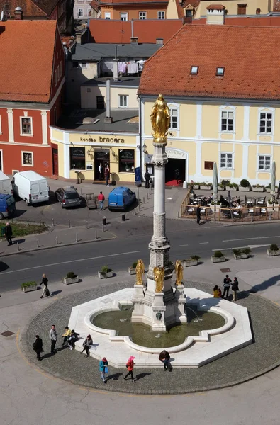 Holy Mary Column Circa 1865 Angels Fountain Front Zagreb Cathedral — Stock Photo, Image