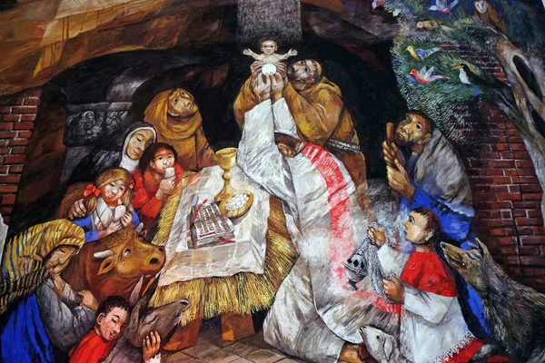 Francis Feiert Weihnachten Greccio Fresco Von Sieger Koeder Der Kapelle — Stockfoto