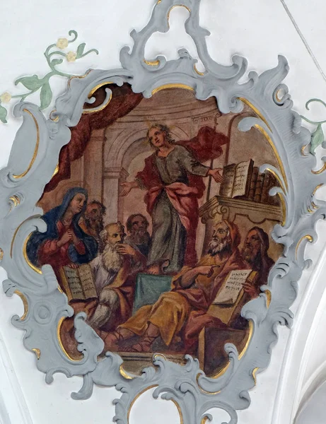 耶稣在寺庙 壁画上的教堂的悲伤夫人教堂在罗森博格 — 图库照片