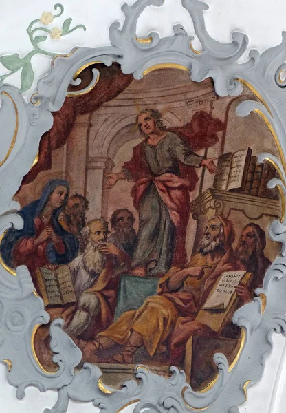 Jezus Świątyni Fresk Sklepieniu Kościoła Matki Bożej Bolesnej Rosenberg Niemcy — Zdjęcie stockowe