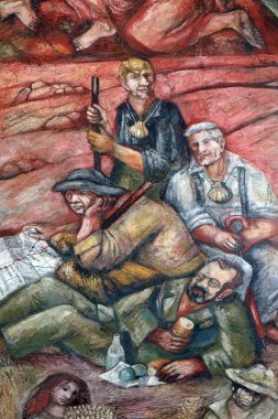 Bir molası, St. James Hohenberg, Almanya'da hac evin duvarına Sieger Koder tarafından fresk hacılar