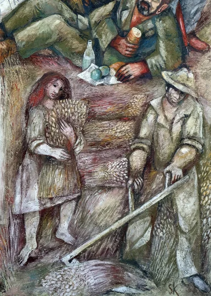 Peasants Harvest Fresco Sieger Koder Wall Pilgrimage House James Hohenberg — Stock Photo, Image