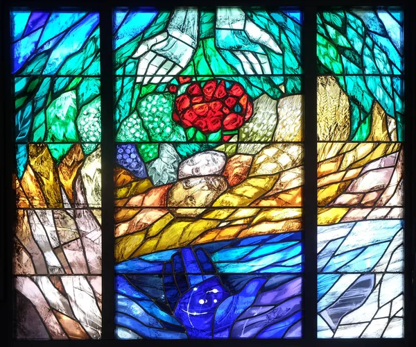 Story Creation Stained Glass Window Sieger Koeder Church Saint Bartholomew — Stock Photo, Image