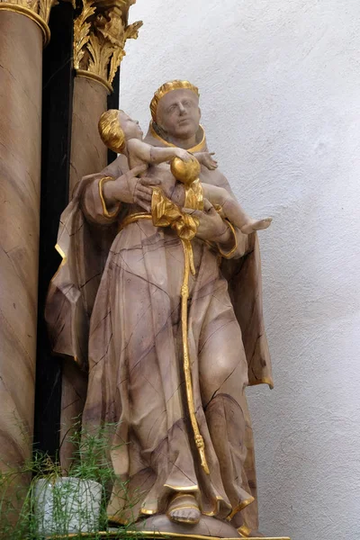 Svatý Antonín Padovy Socha Kostele Svatého Bartoloměje Leutershausen Německo — Stock fotografie