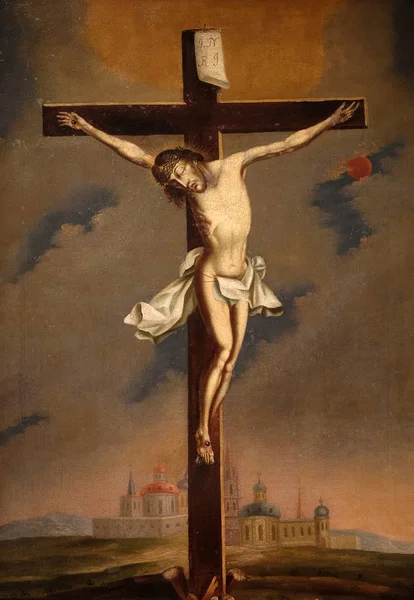 Crucifixion Spanish School Oil Canvas Century Passion Art Mimara Museum — Stock Photo, Image