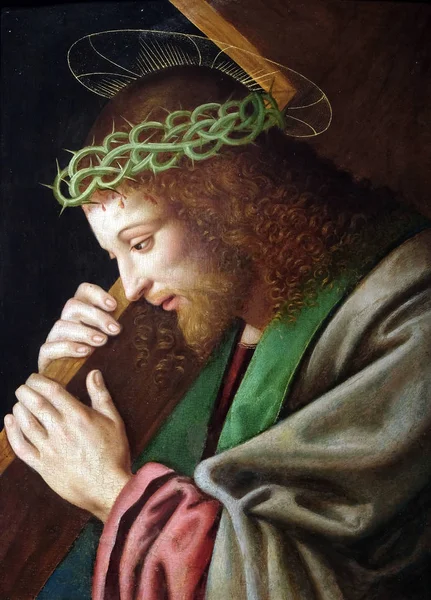 Christus Trägt Das Kreuz Von Vincenzo Catena Auf Holz Jahrhundert — Stockfoto