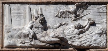 Campanile di San Marco, Venedik, İtalya, Unesco Dünya Mirası alanı altında Jacopo Sansovino tarafından Loggetta gelen Kıbrıs adasında alegoriler tasvir friz