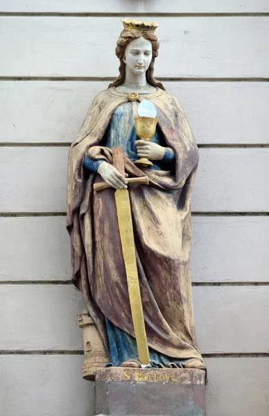 Santa Barbara Statua Sulla Facciata Della Casa Zagabria Croazia — Foto Stock