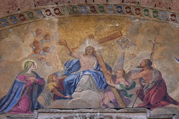 Cristo Glória Moldura Arco Maior Fachada Basílica San Marco Praça — Fotografia de Stock