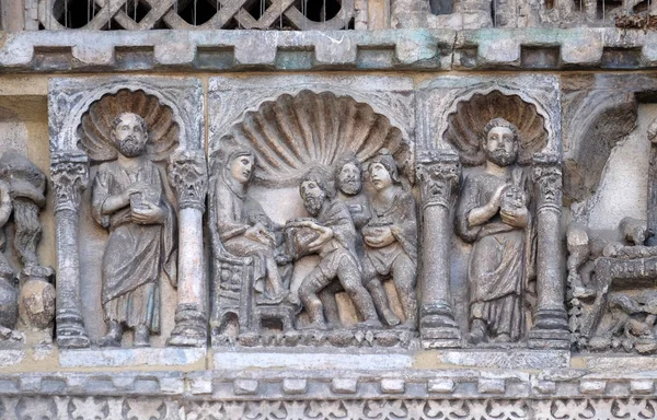 Krippe Anbetung Der Heiligen Drei Könige Relief Detail Der Basilika — Stockfoto