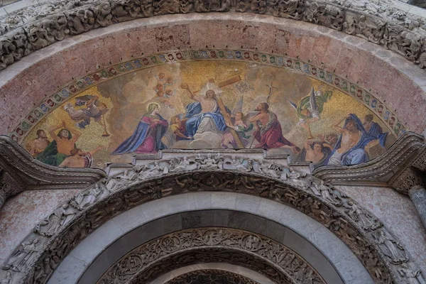 Cristo Glória Moldura Arco Maior Fachada Basílica San Marco Praça — Fotografia de Stock