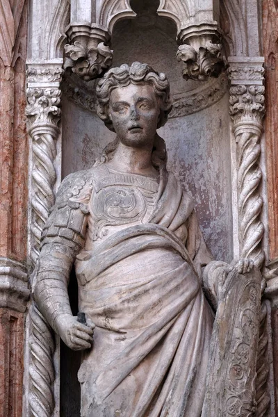 Estátua Porta Della Carta Detalhe Palácio Doge Praça São Marcos — Fotografia de Stock