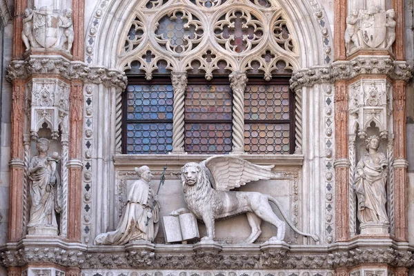 Detail Porta Della Carta Entrance Doge Palace Venice Italy Depicting Stock Image