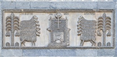 Son hüküm, San Marco Bazilikası, cephe detay San Marco Bazilikası, San Marco Meydanı, Venedik, İtalya, Unesco Dünya Mirasları Kuzey tarafında bulunan yardım için hazırlanan taht Hz 12 havariler