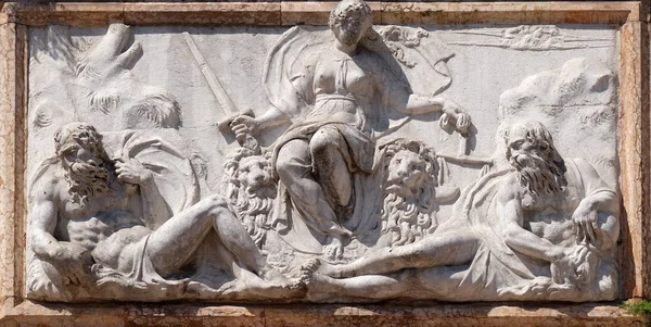 Relief Representing Venice Justice Loggetta Jacopo Sansovino Campanile San Marco — Stock Photo, Image