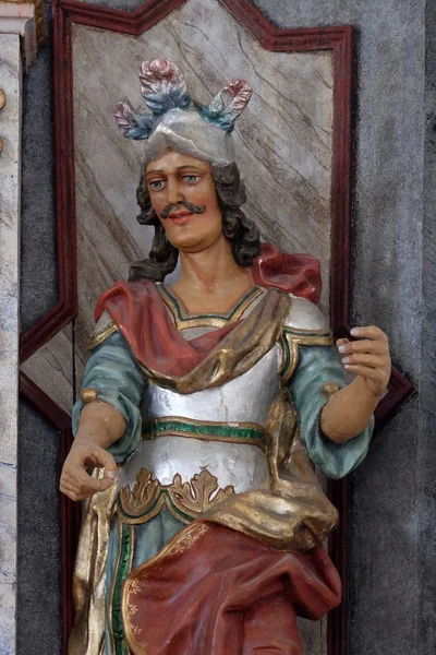 Standbeeld Van Saint Florian Het Belangrijkste Altaar Kerk Van Hemelvaart — Stockfoto