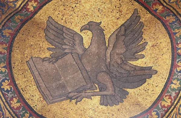 Symbol Saint John Evangelist Mosaic Facade Basilica San Marco Mark — Stock Photo, Image