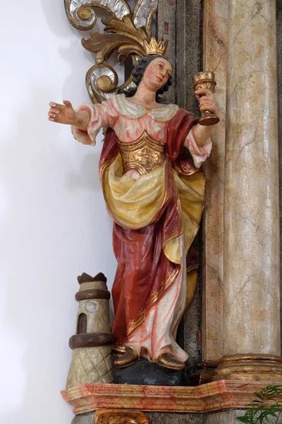 Estátua Santa Bárbara Sobre Altar Nossa Senhora Igreja Assunção Virgem — Fotografia de Stock