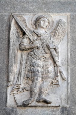 Archangel Michael, San Marco Bazilikası, San Marco Meydanı, Venedik, İtalya, Unesco Dünya Mirası cephe detay gösteren kabartma