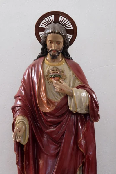 Najświętszego Serca Pana Jezusa Posąg Kościół Wniebowzięcia Panny Marii Pokupsko — Zdjęcie stockowe