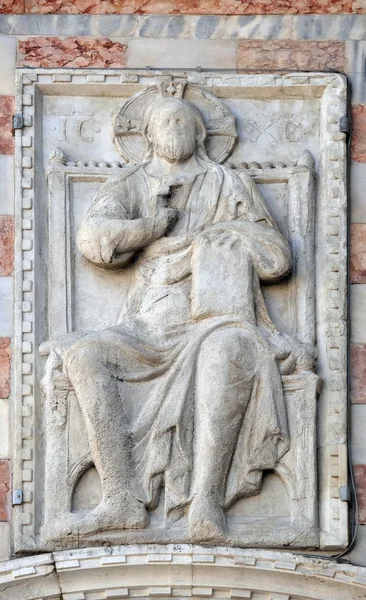 Jesus Kristus Lättnad Detalj Markuskyrkan Markusplatsen Venedig Italien Världsarv — Stockfoto