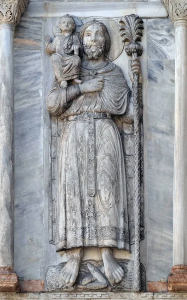 Saint Christopher Fasad Detalj Markuskyrkan Markusplatsen Venedig Italien Världsarv — Stockfoto