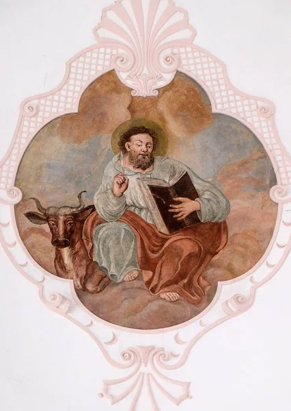 Άγιος Λουκάς Ευαγγελιστής Τοιχογραφία Στην Εκκλησία Της Κοίμησης Της Θεοτόκου — Φωτογραφία Αρχείου