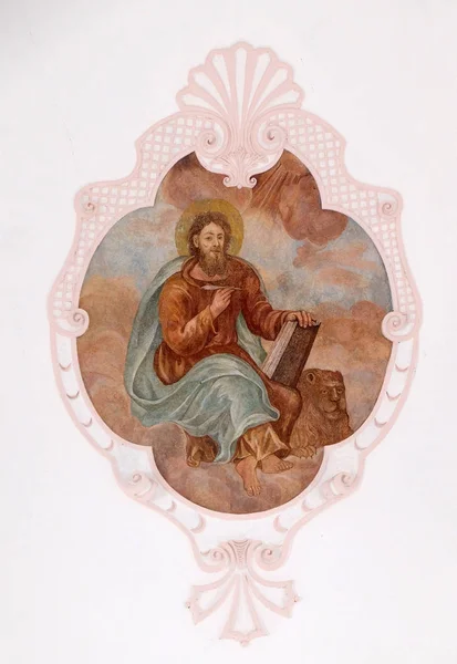 Αγίου Μάρκου Του Ευαγγελιστή Τοιχογραφία Στην Εκκλησία Της Κοίμησης Της — Φωτογραφία Αρχείου
