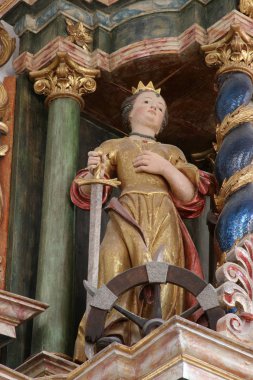 Saint Catherine İskenderiye, heykel Aziz Cyril ve Methodius Kilisesi Doğum Meryem Ana Svetice, Hırvatistan'ın sunak üzerinde 