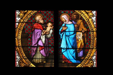 Tapınak, vitray Mary varsayım adanmış Zagreb Katedrali içinde İsa'nın tanıtımı