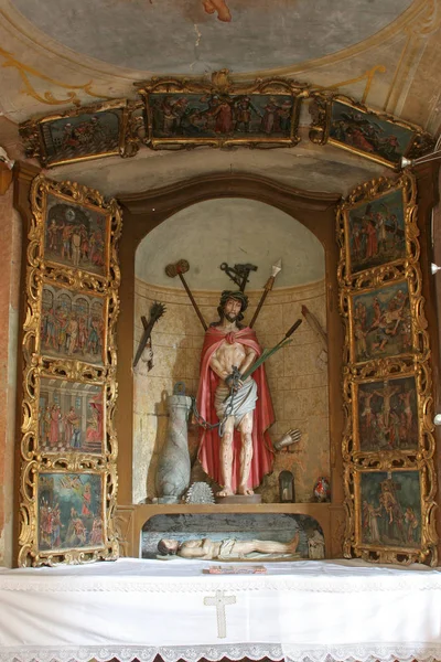 Fléau Pilier Statue Autel Passion Christ Dans Église Assomption Sveta — Photo