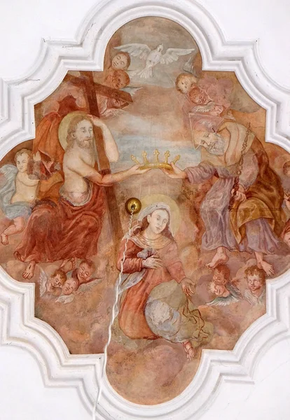 Incoronazione Della Vergine Maria Affresco Nella Chiesa Dell Assunzione Della — Foto Stock