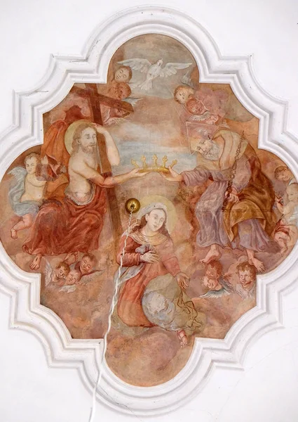 Incoronazione Della Vergine Maria Affresco Nella Chiesa Dell Assunzione Della — Foto Stock