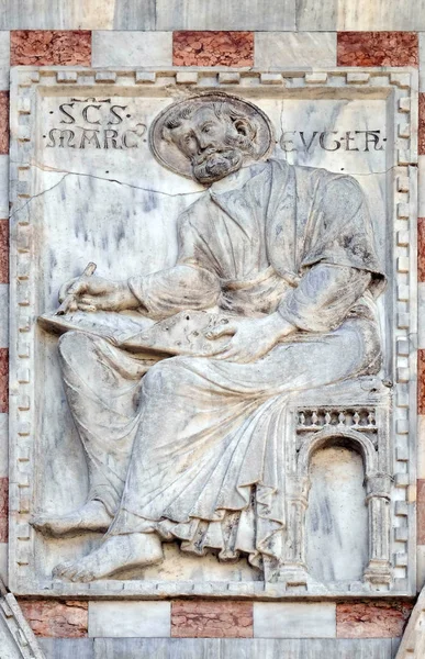 Mark Evangelist Detail Van Gevel Van San Marco Basiliek Piazza — Stockfoto