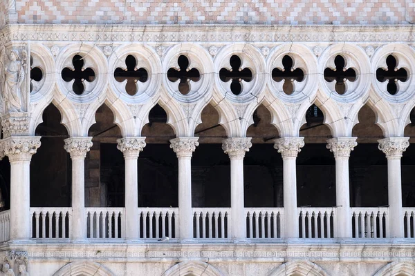 Facade detail of Doge`s Palace on Piazza San Marco, Venice, Italy. The palace was the residence of the Doge of Venice, UNESCO World Heritage Site