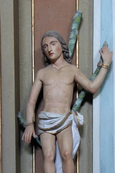 Sfântul Sebastian Statuie Altarul Sfintei Ecaterina Alexandriei Din Ribnicki Kunic — Fotografie, imagine de stoc