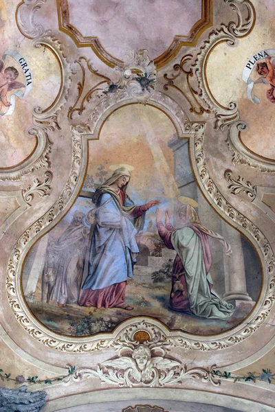 Nawiedzenia Najświętszej Maryi Panny Fresk Kościele Nmp Sveta Marija Muri — Zdjęcie stockowe