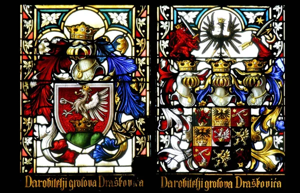 Coat Arms Counts Draskovic Stained Glass Zagreb Cathedral Dedicated Assumption — Stock Photo, Image