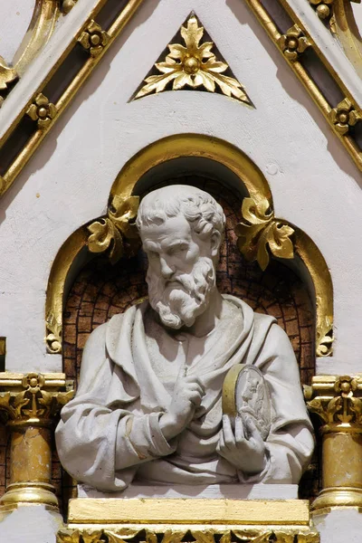 Saint Luke Evangelist Standbeeld Het Hoofdaltaar Zagreb Kathedraal Gewijd Aan — Stockfoto