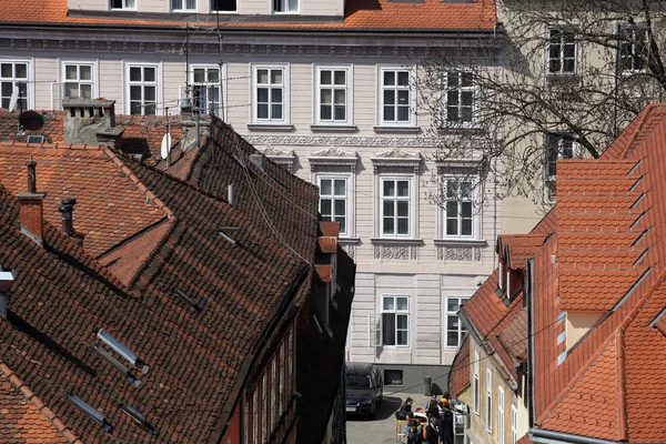 Zagreb Hırvatistan Şehir Merkezinde Bina Eski Şehrin Cephe — Stok fotoğraf