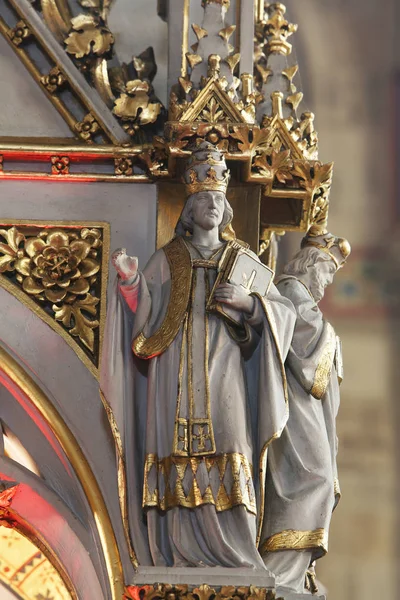 Doctors Church Statues Main Altar Zagreb Cathedral Dedicated Assumption Mary — Stock Photo, Image